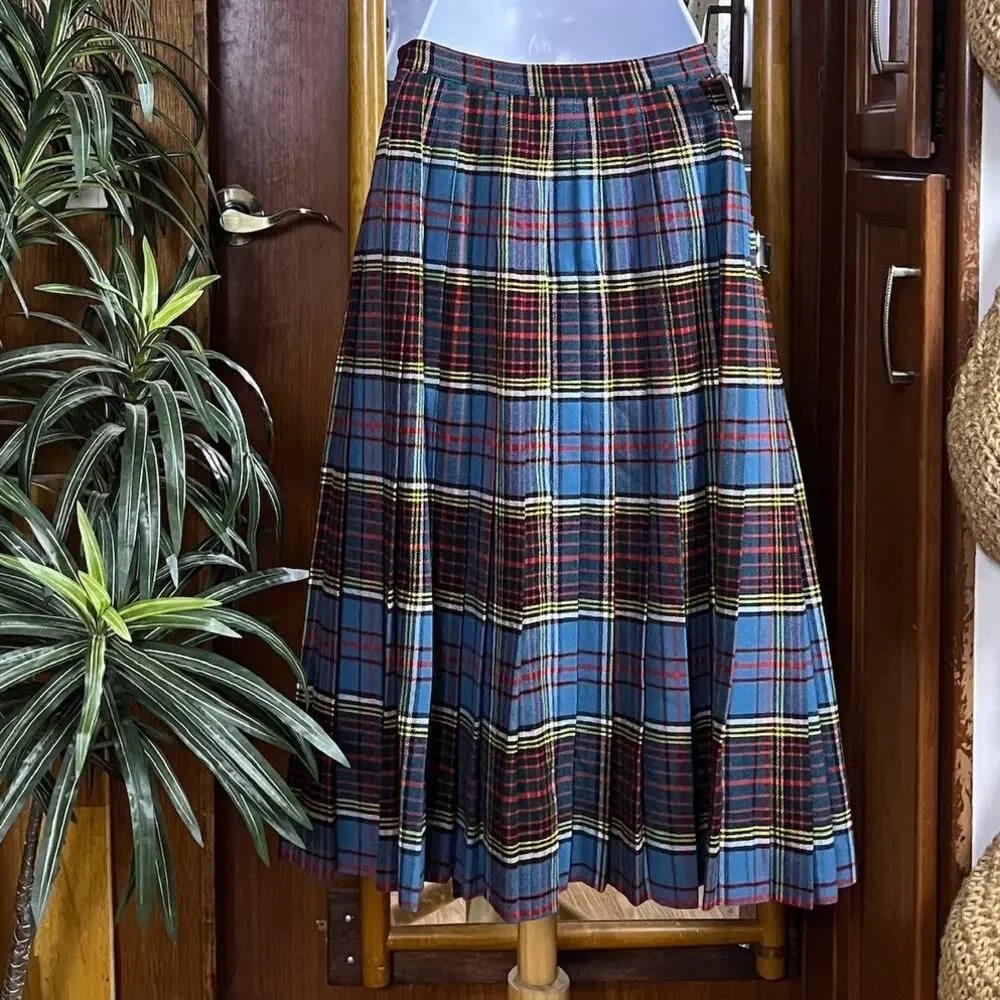 Vintage The Scotch House Women XS Anderson Tartan Kilt Skirt Pleated Wrap Buckle